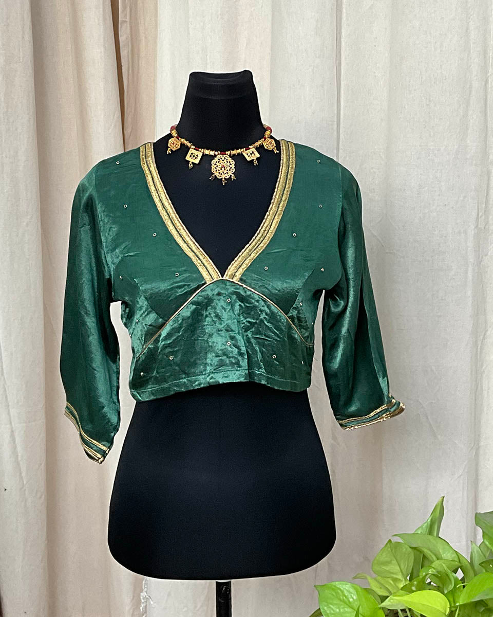 Green Mashru Silk Blouse - Love Despite