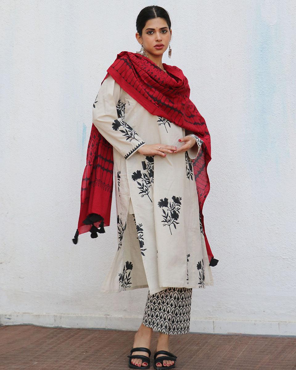 Gaia Blockprinted Cotton Dupatta - NOMAD