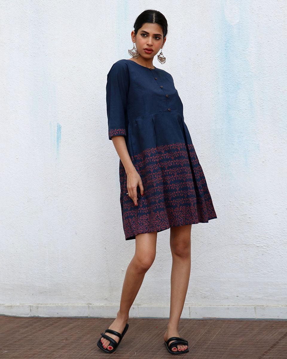 Elissa Blockprinted Cotton Dress - NOMAD