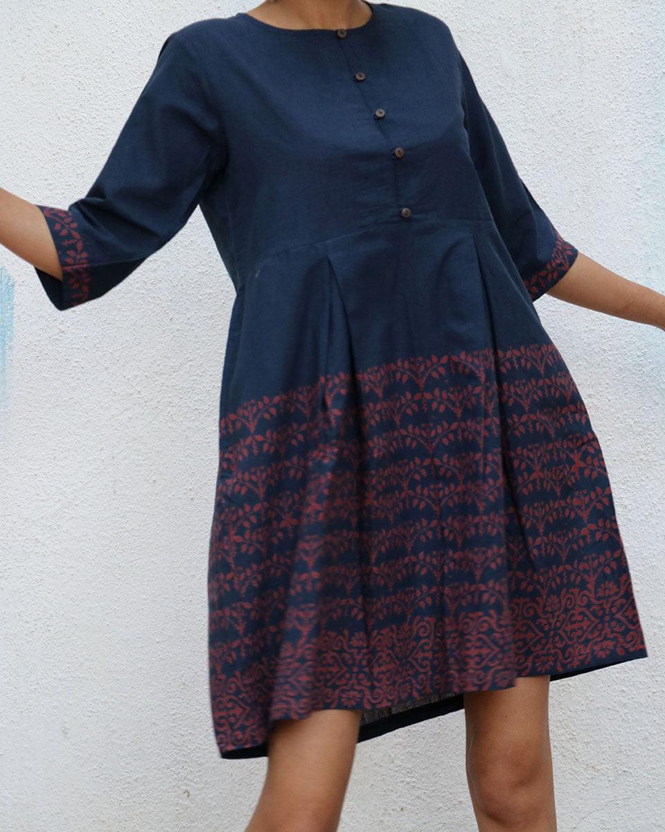 Elissa Blockprinted Cotton Dress - NOMAD