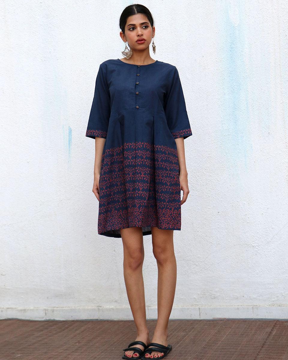 Elissa Blockprinted Cotton Dress - NOMAD