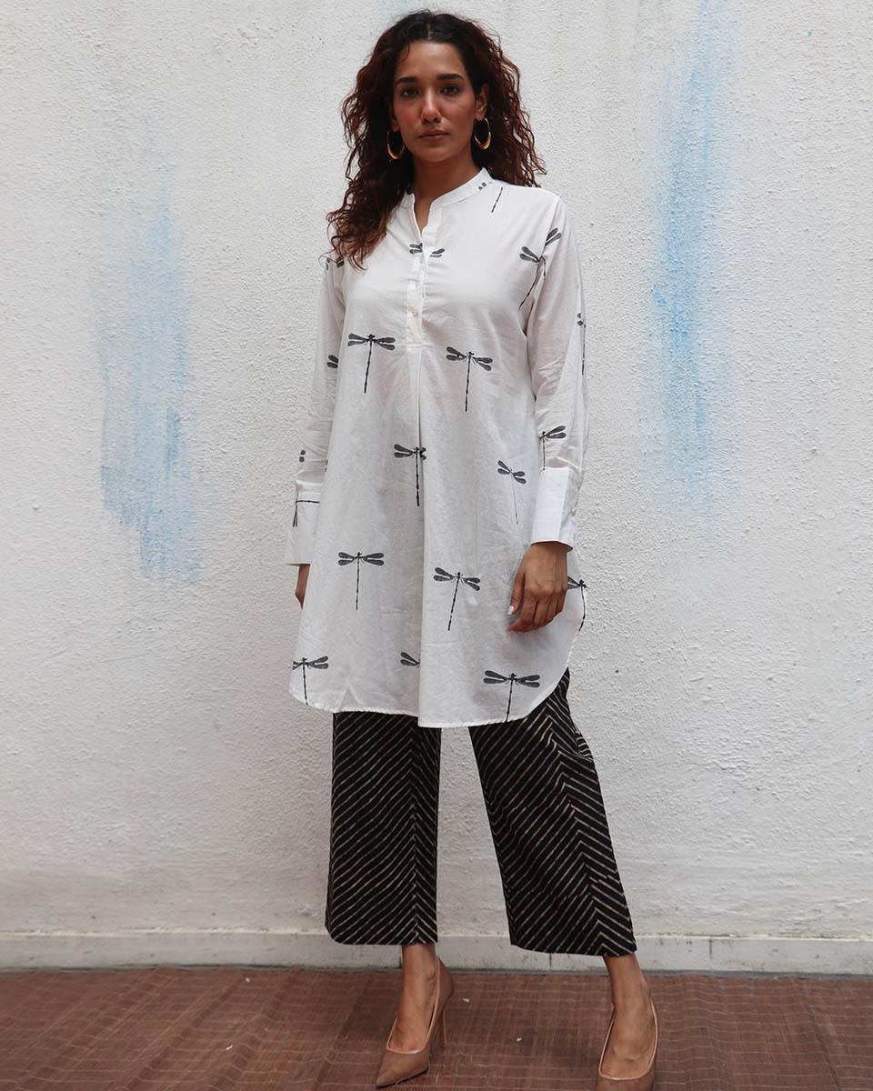 Gone with the Wing Handblock Printed Kurta Set - Mono