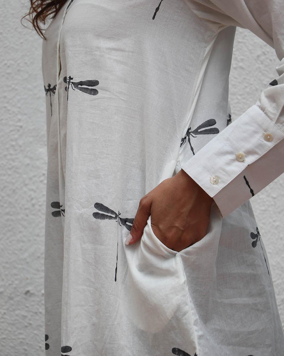 Gone with the Wing Handblock Printed Kurta Set - Mono