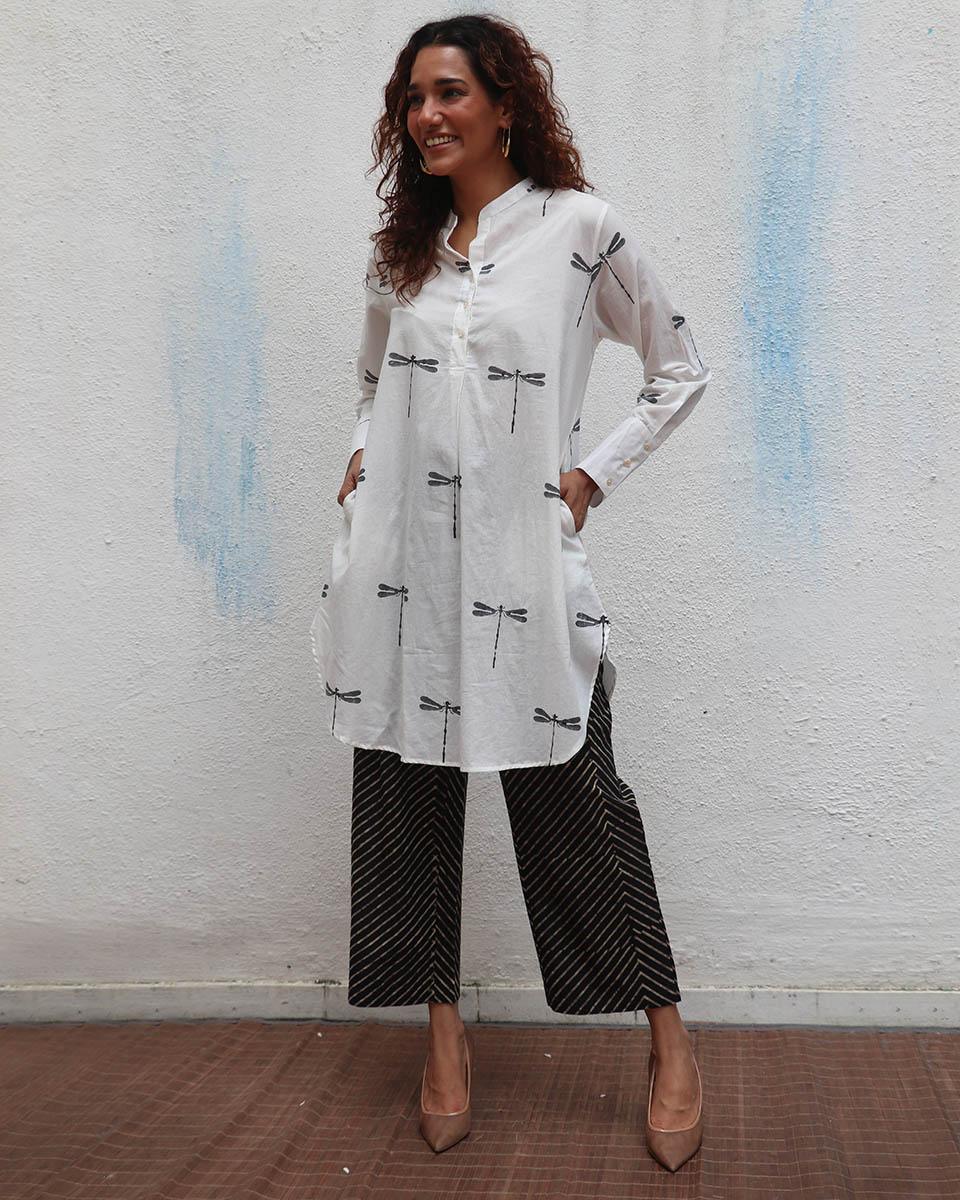 Gone with the Wing Handblock Printed Kurta Set - Mono