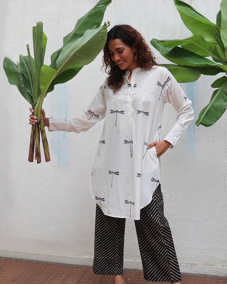 Gone with the Wing Handblock Printed Kurta Set - Mono