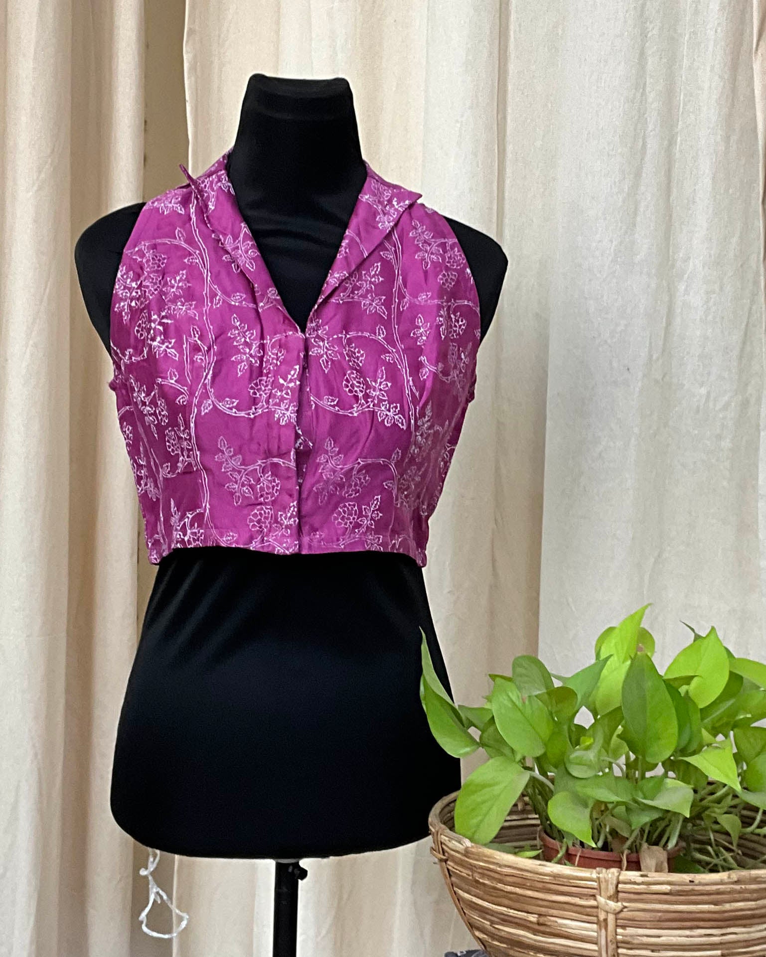 Purple Handblock Printed Chanderi Silk Blouse - Love Despite