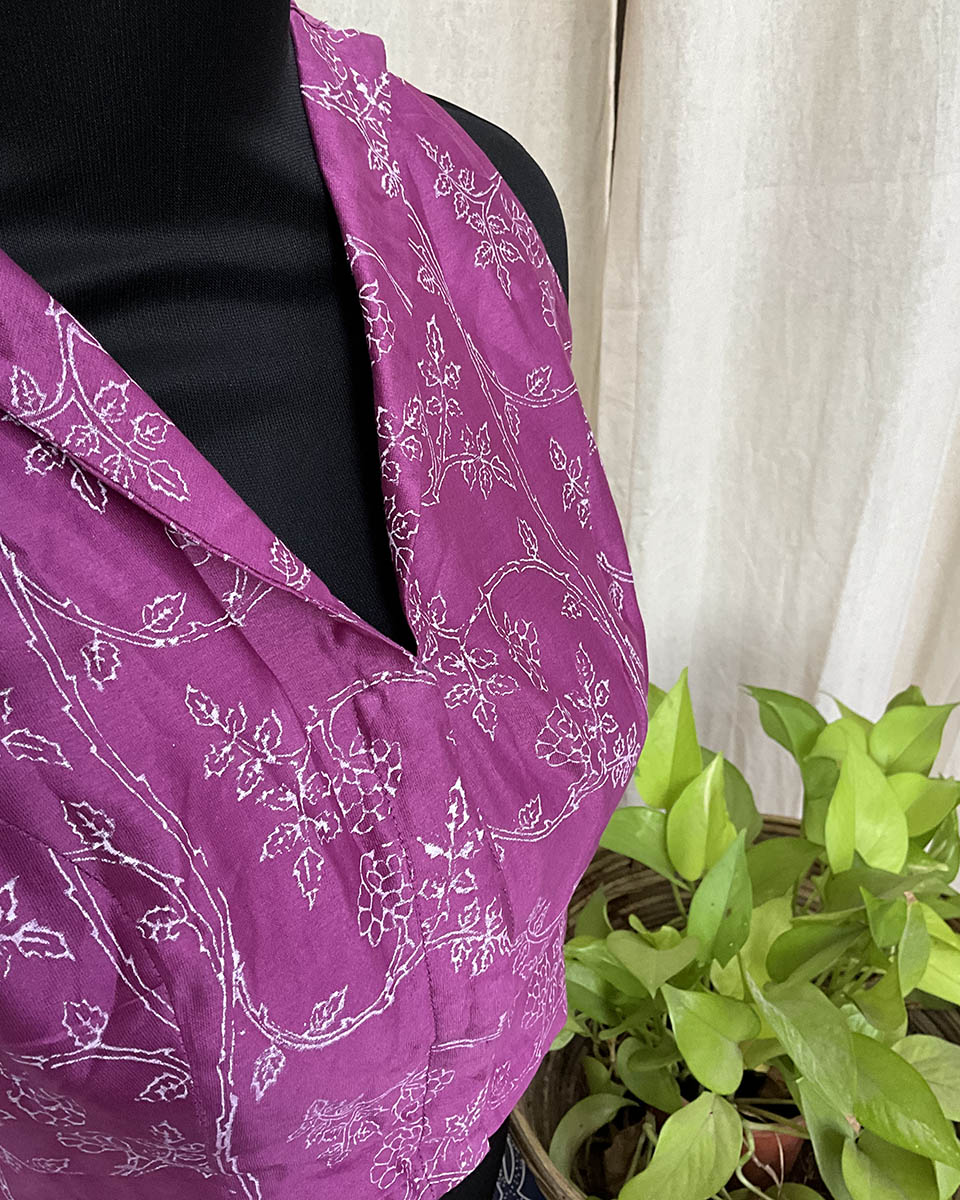 Purple Handblock Printed Chanderi Silk Blouse - Love Despite