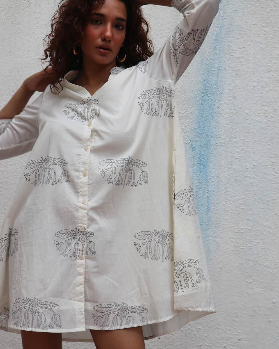 Once  Handblock Printed Cotton Dress - Mono