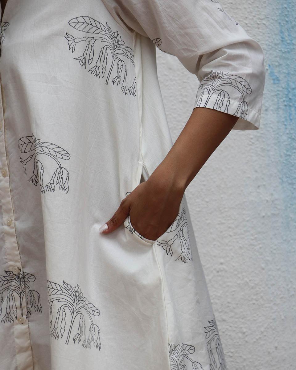 Once  Handblock Printed Cotton Dress - Mono