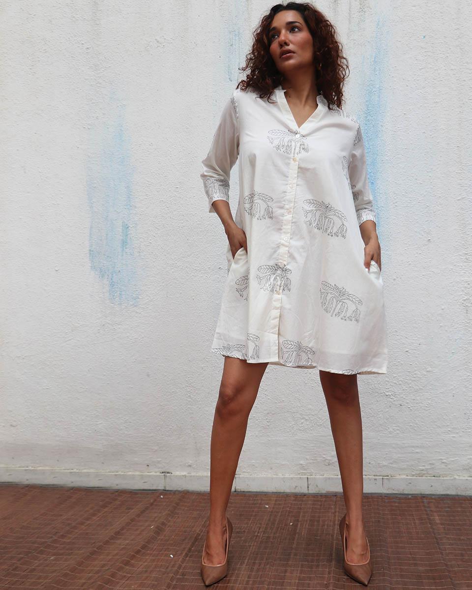 Once  Handblock Printed Cotton Dress - Mono