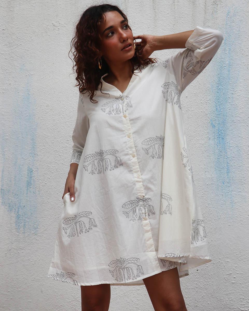 Once  Handblock Printed Cotton Dress - Mono