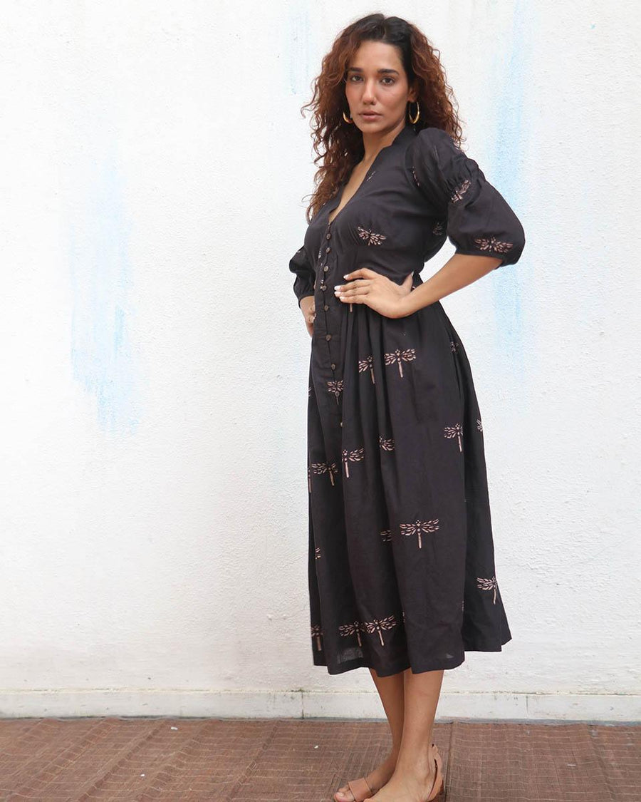 Buy Laid Black Cotton Dress