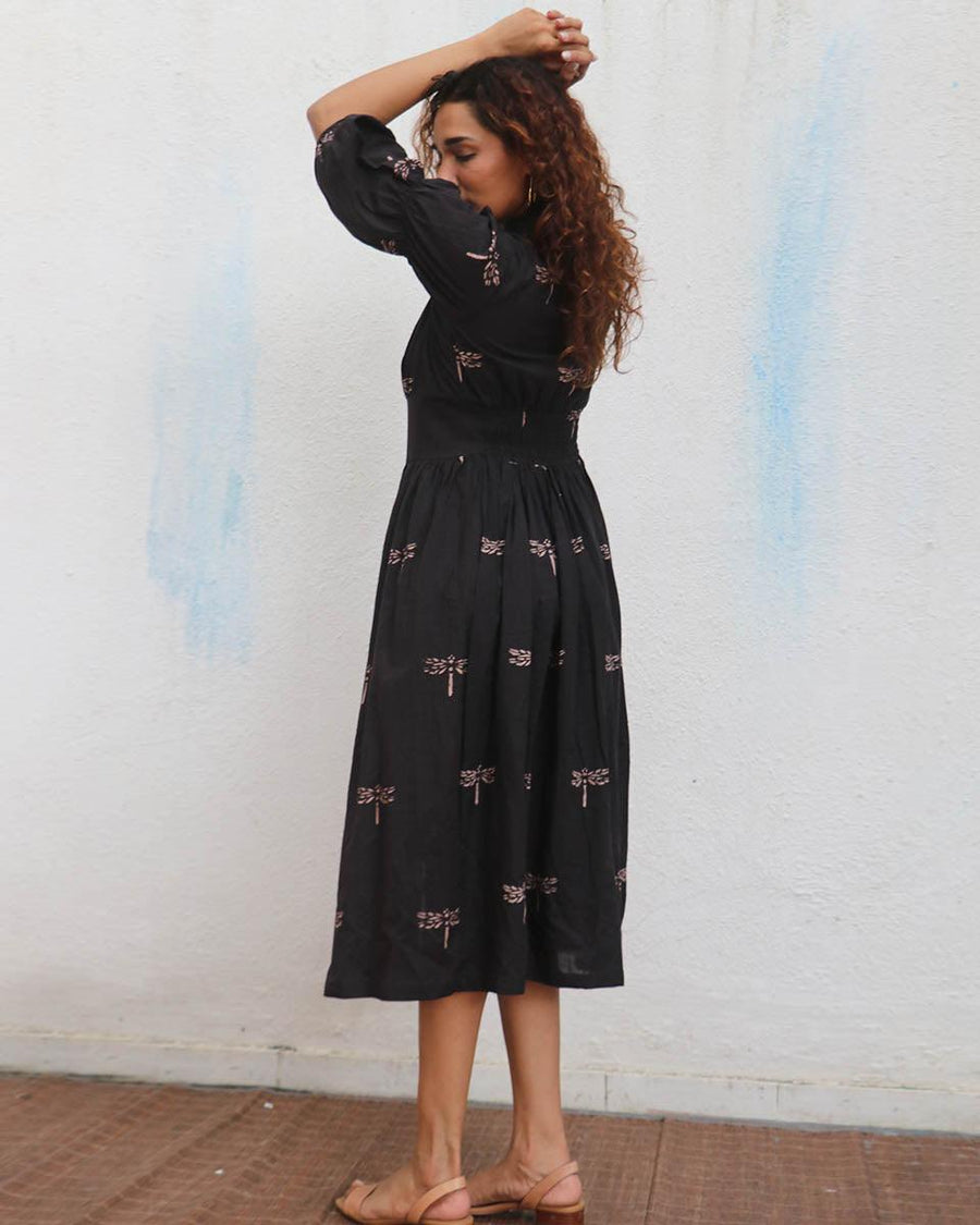 Buy Laid Black Cotton Dress