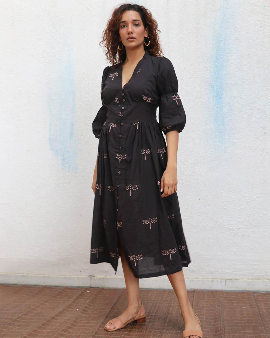 Buy Laid Black Cotton Dress
