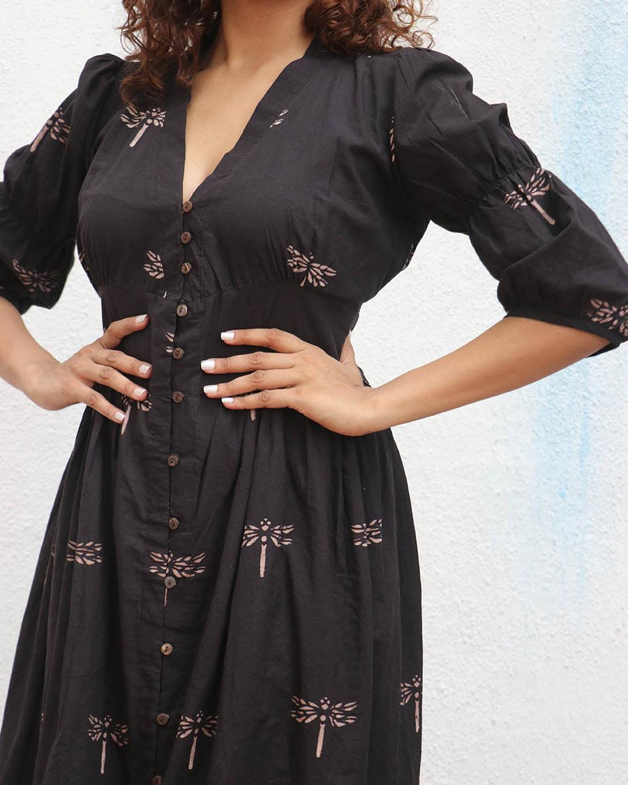 Buy Laid Black Cotton Dress