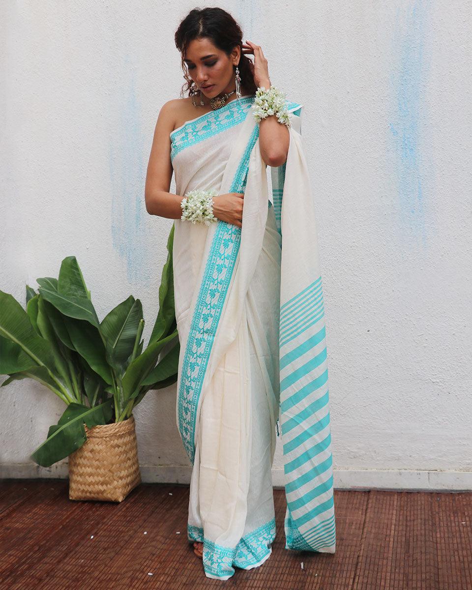 Sadhana Handwoven Linen Cotton Jamdani Saree - Uma