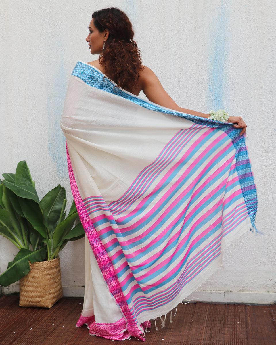 Savitri Handwoven Linen Cotton Jamdani Saree - Uma