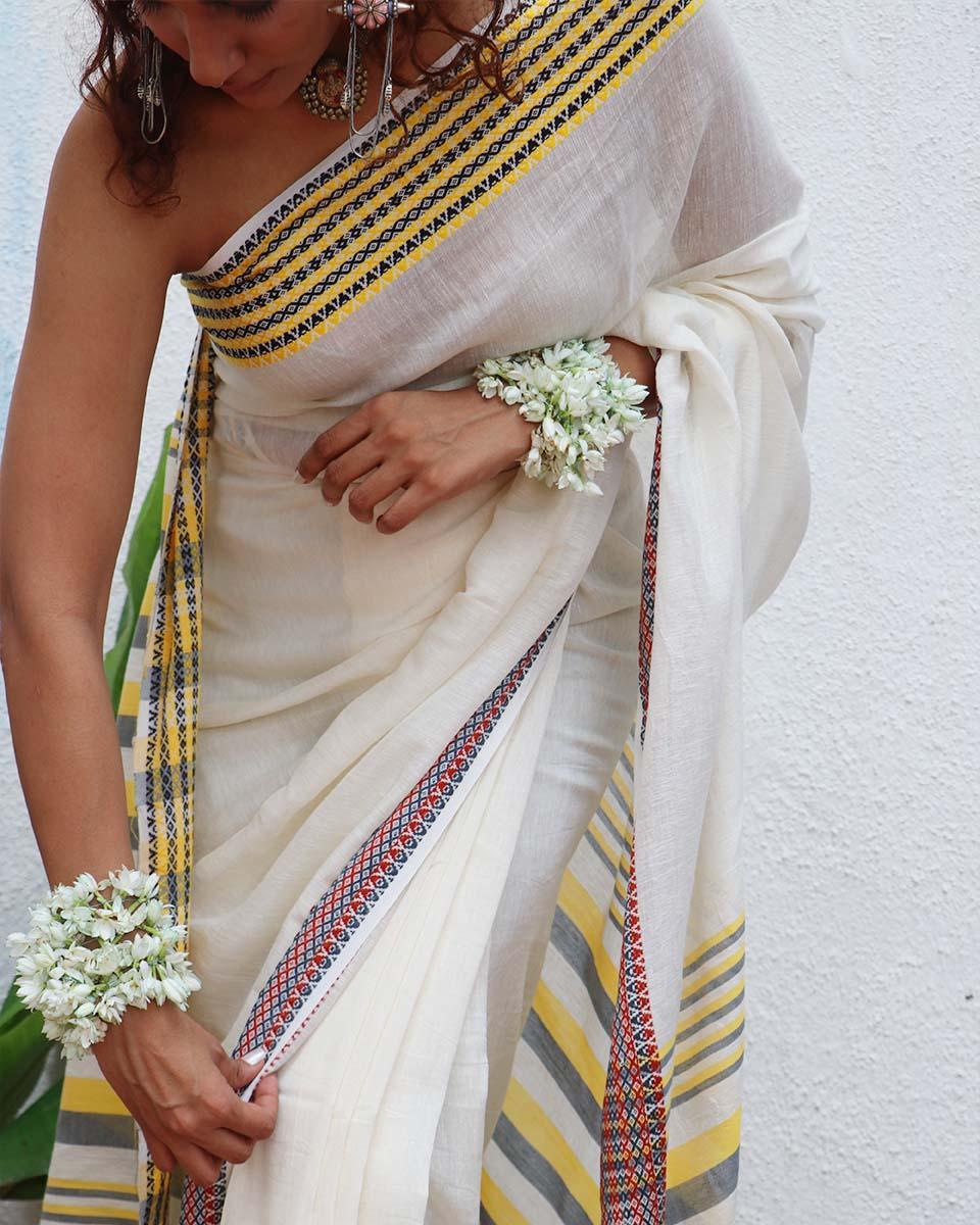 Gauri Handwoven Linen Cotton Jamdani Saree - Uma