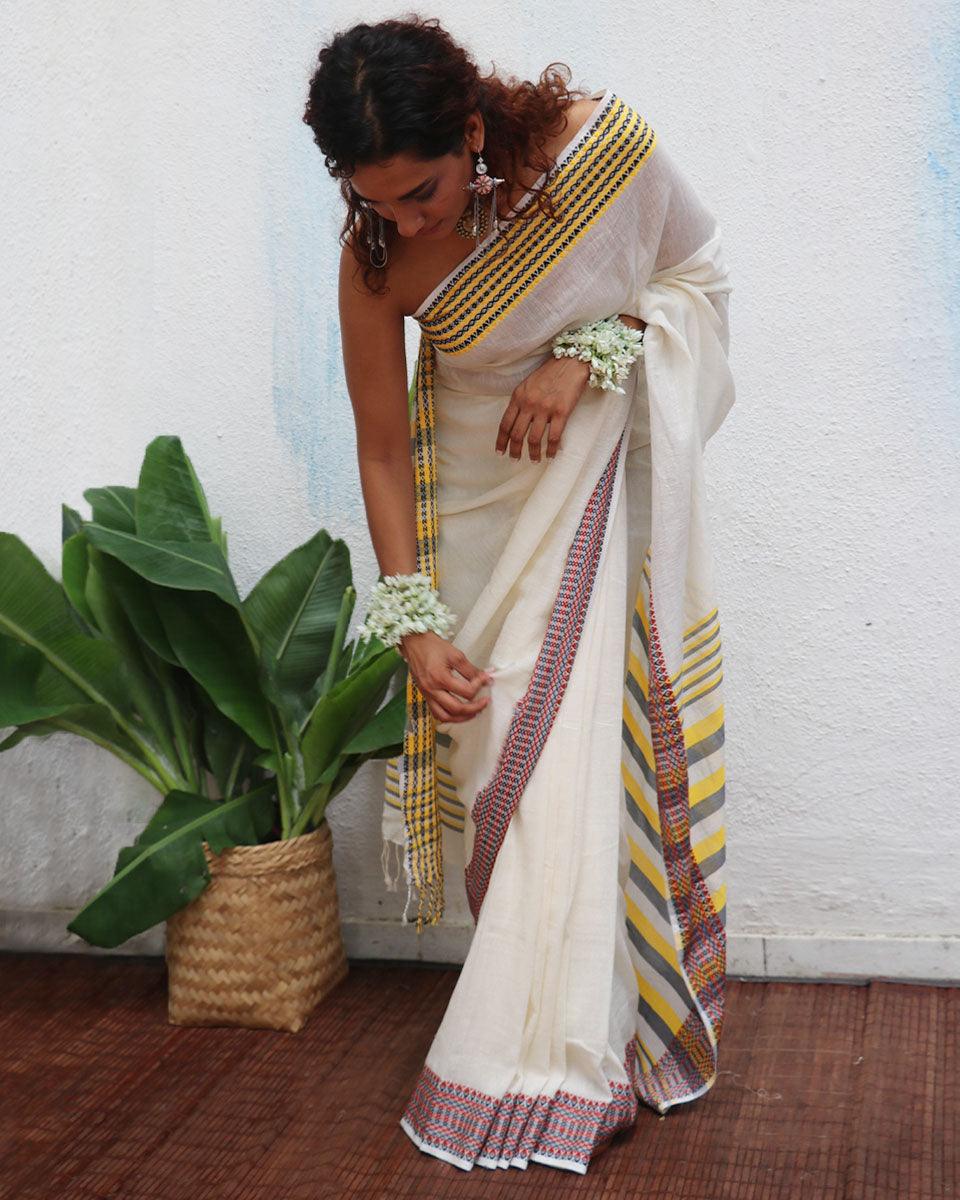 Gauri Handwoven Linen Cotton Jamdani Saree - Uma