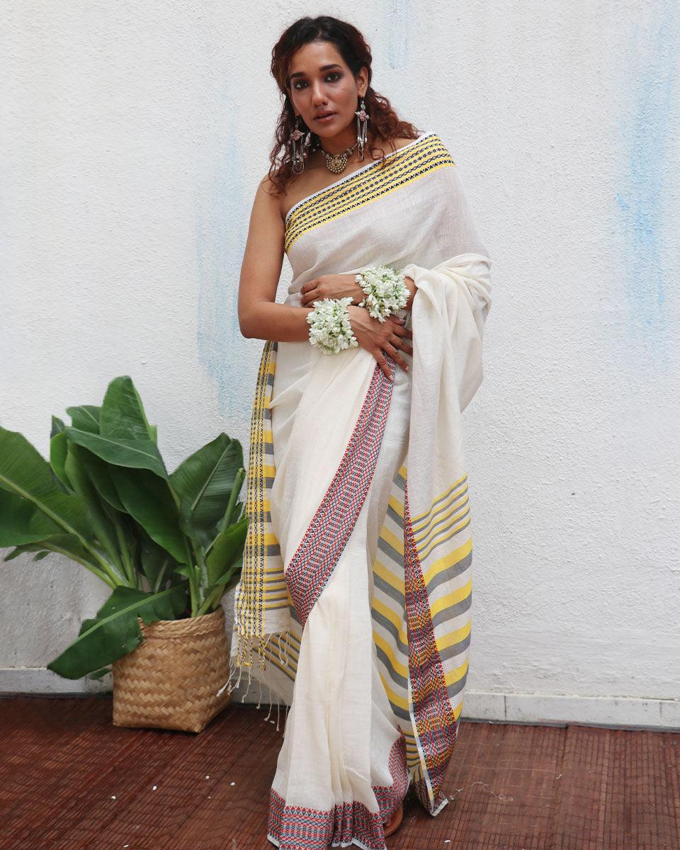 Gauri Handwoven Linen Cotton Jamdani Saree - Uma