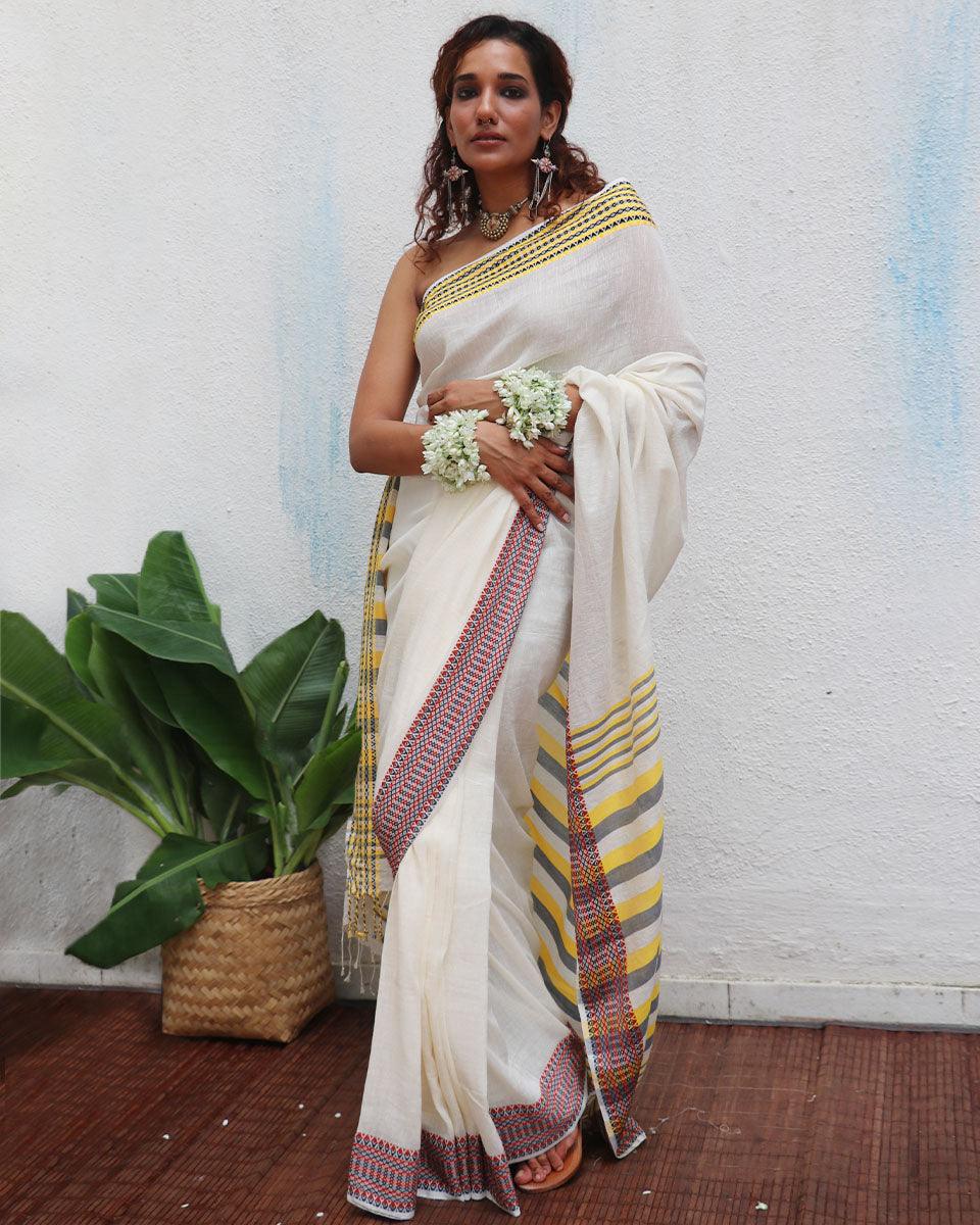 Gauri Handwoven Linen Cotton Jamdani Saree - Uma