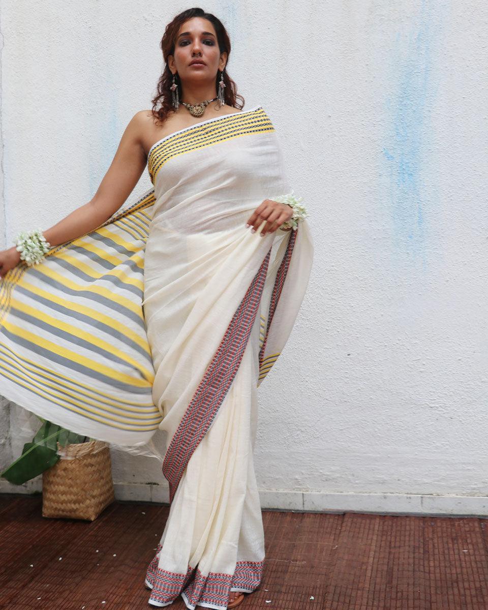 Gauri Handwoven Linen Cotton Jamdani Saree - Uma