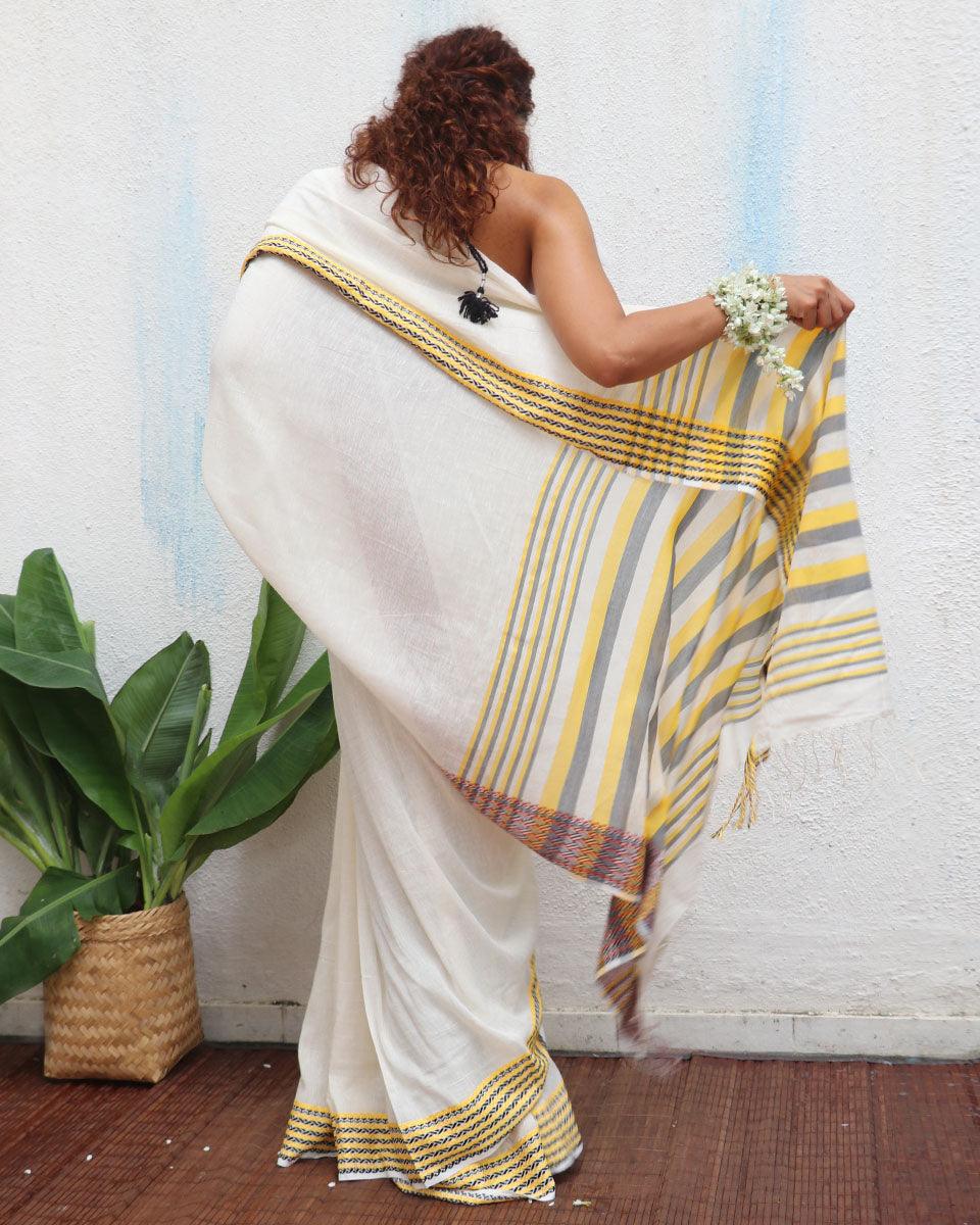 Adya Handwoven Linen Cotton Jamdani Saree - Uma