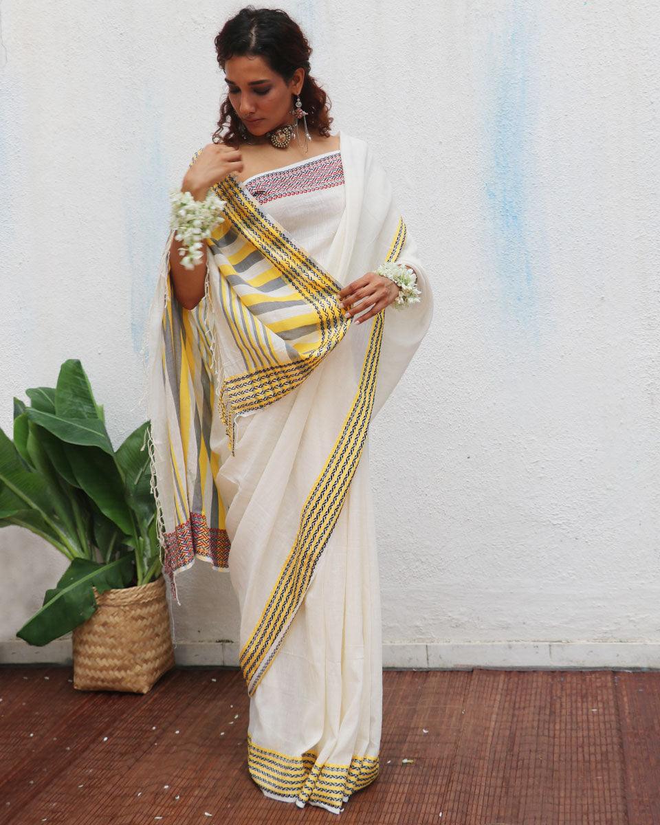 Adya Handwoven Linen Cotton Jamdani Saree - Uma