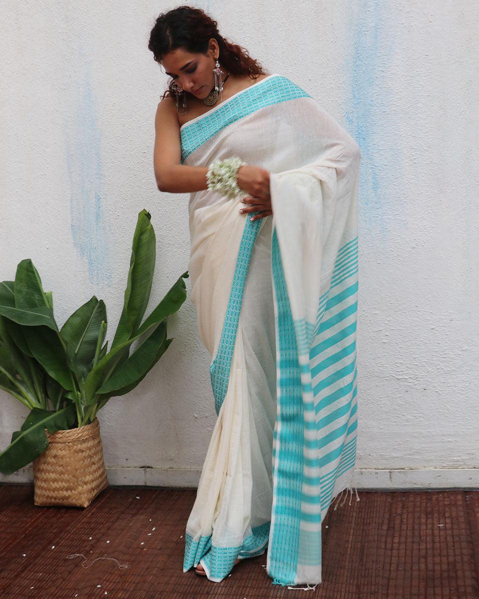 Abhaya Handwoven Linen Cotton Jamdani Saree - Uma