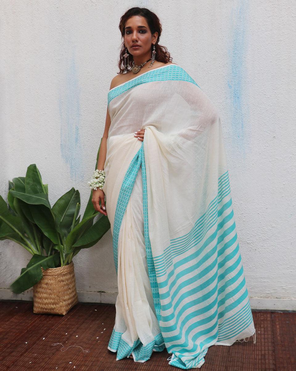 Abhaya Handwoven Linen Cotton Jamdani Saree - Uma