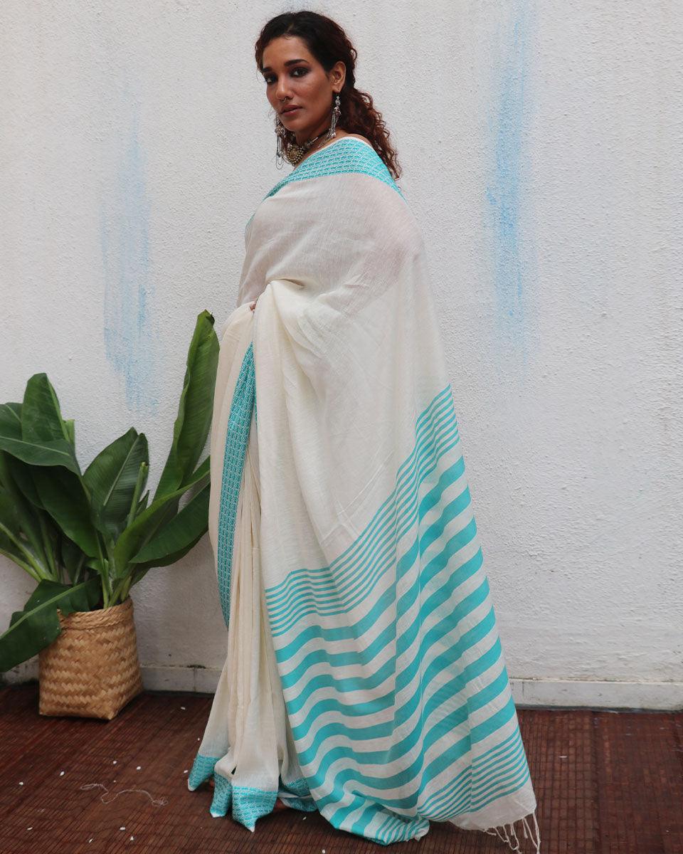 Abhaya Handwoven Linen Cotton Jamdani Saree - Uma