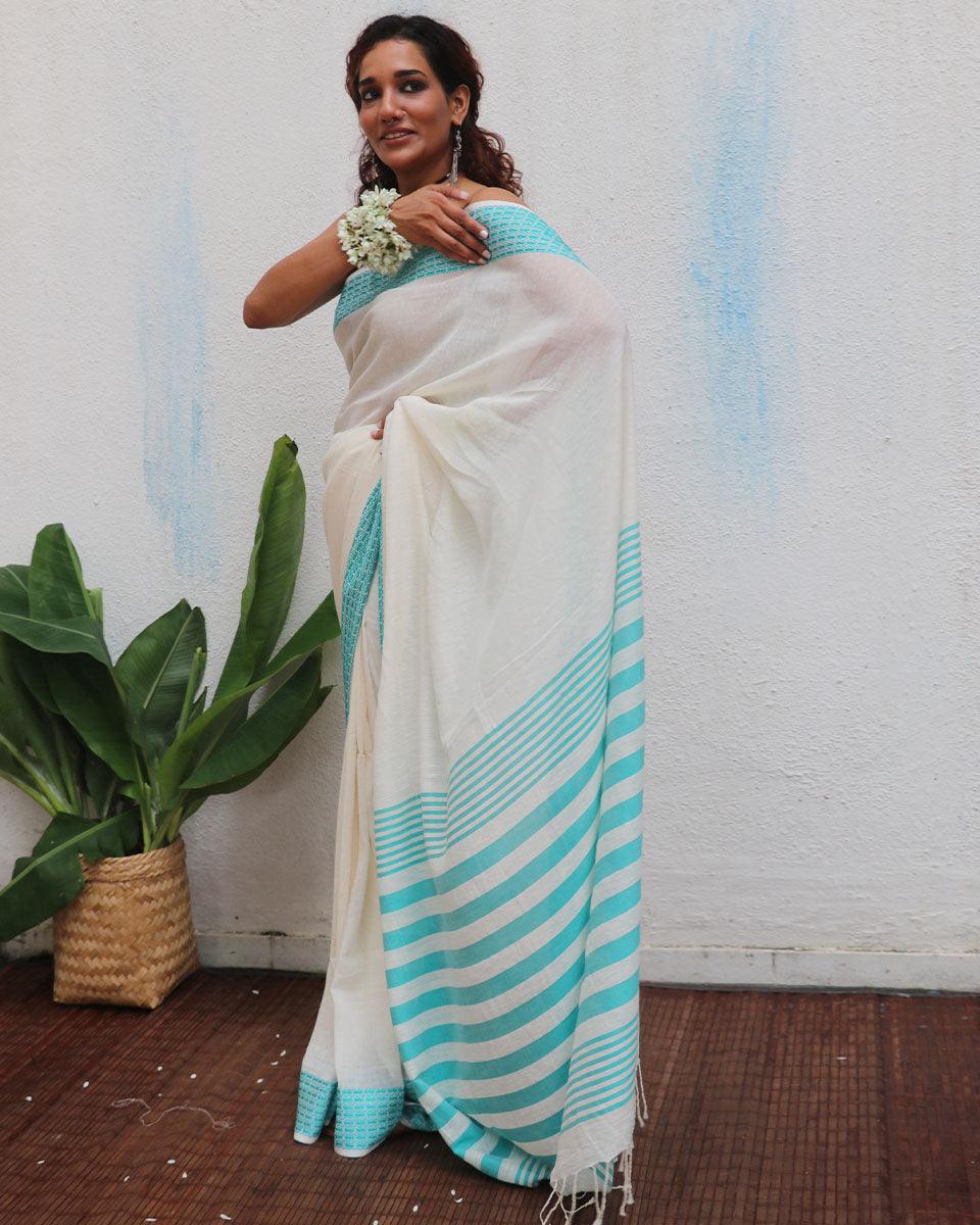 Abhaya Handwoven Linen Cotton Jamdani Saree - Uma