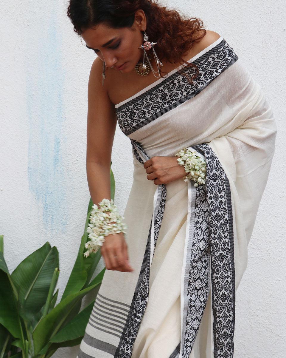 Bhavani Handwoven Linen Cotton Jamdani Saree - Uma