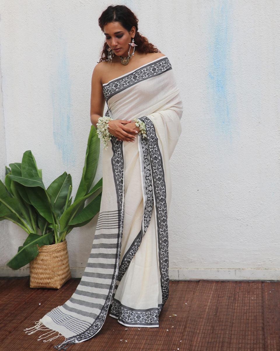 Bhavani Handwoven Linen Cotton Jamdani Saree - Uma