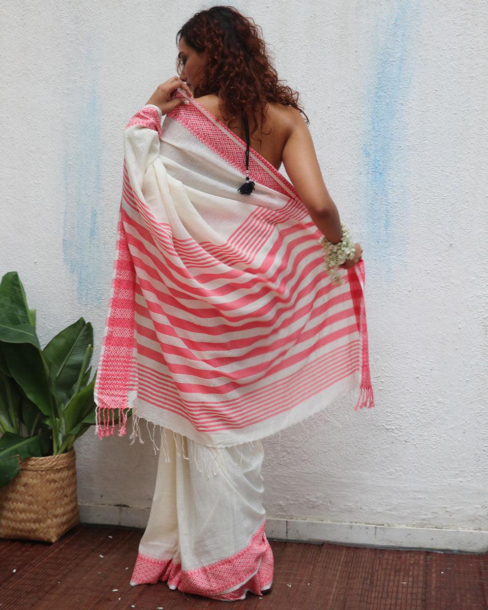 Vaarahi Handwoven Linen Cotton Jamdani Saree - Uma