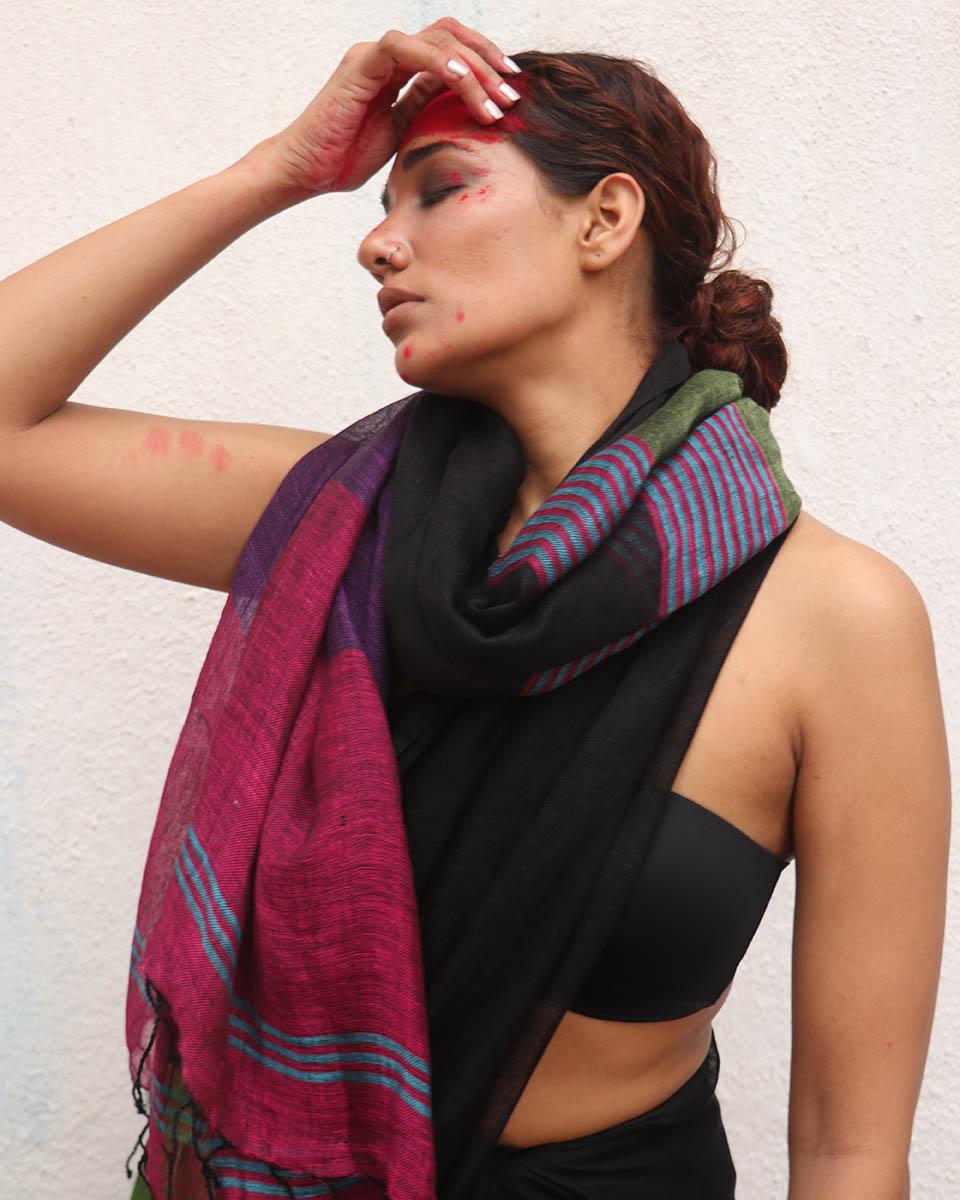 Brahmi Handwoven Linen Saree - Kaali