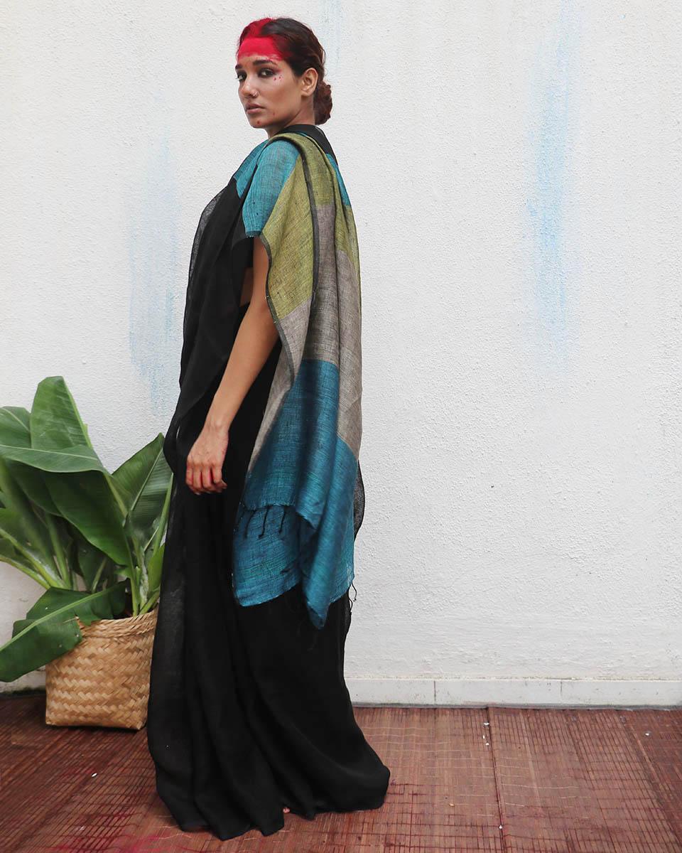 Virupakshi Handwoven Linen Saree - Kaali