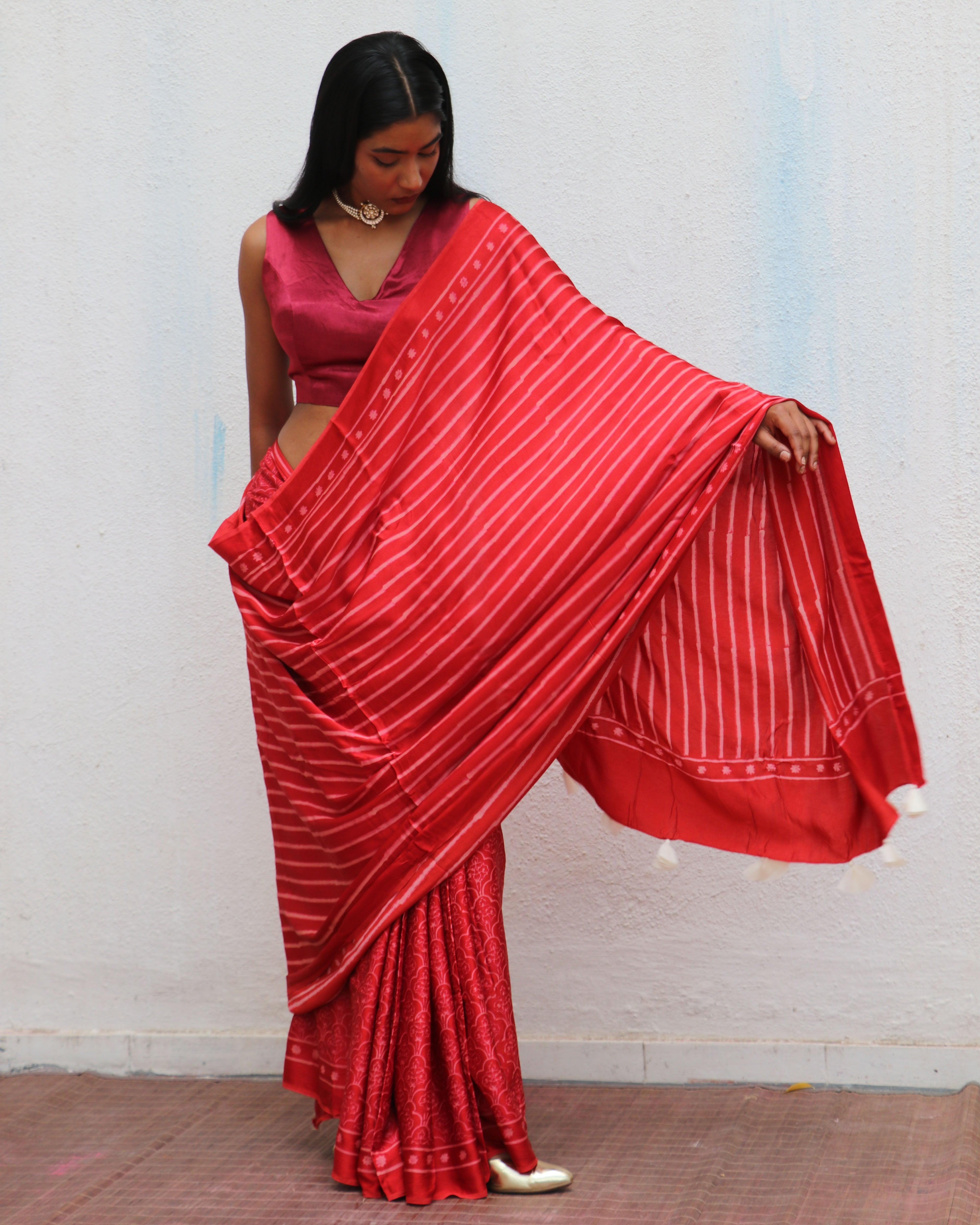 Ma Cherie Blockprinted Modal Silk Saree