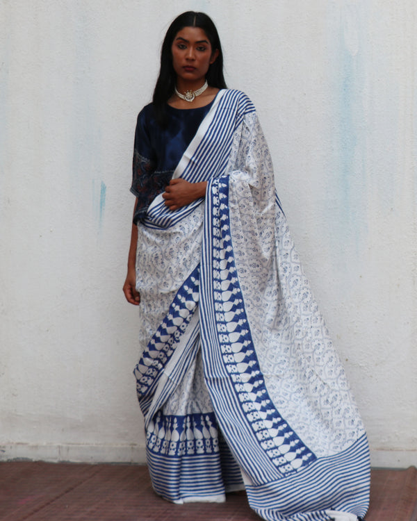 Mia Kara Blockprinted Modal Silk Saree