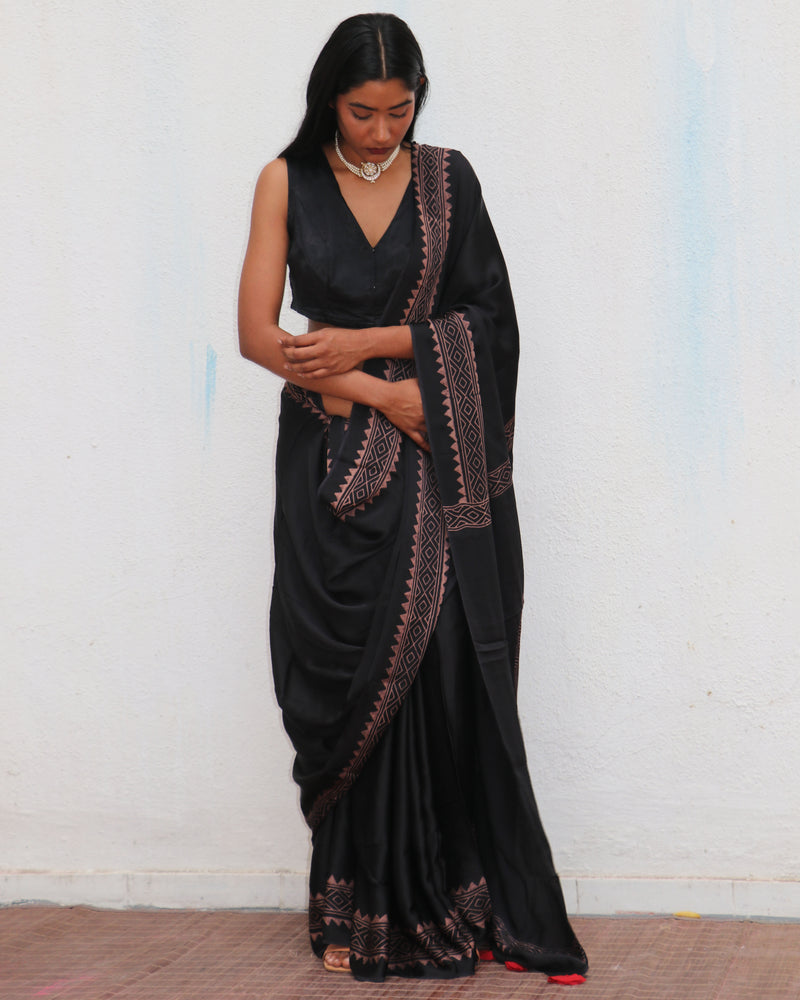 Piharavaa Blockprinted Modal Silk Saree