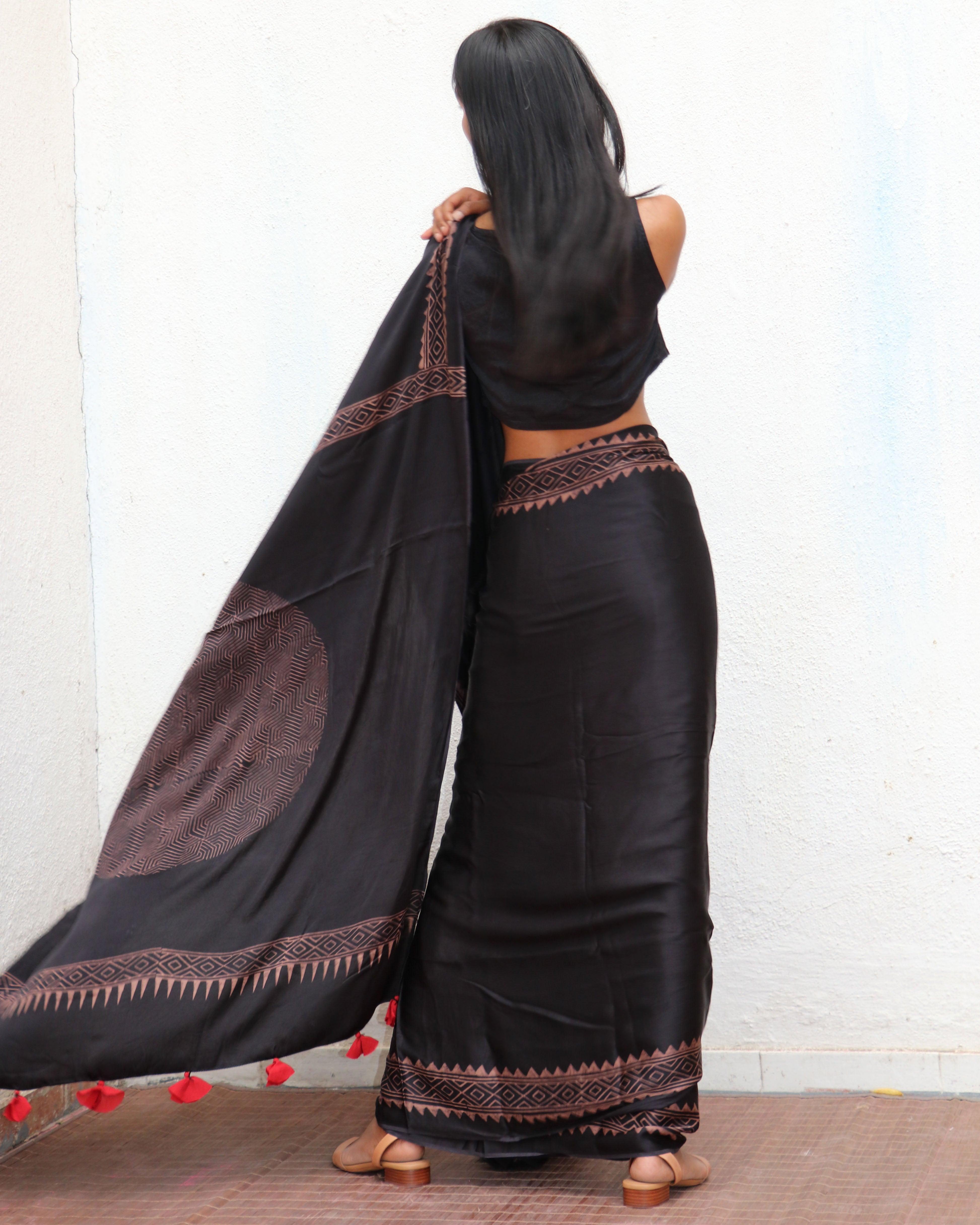 Piharavaa Blockprinted Modal Silk Saree