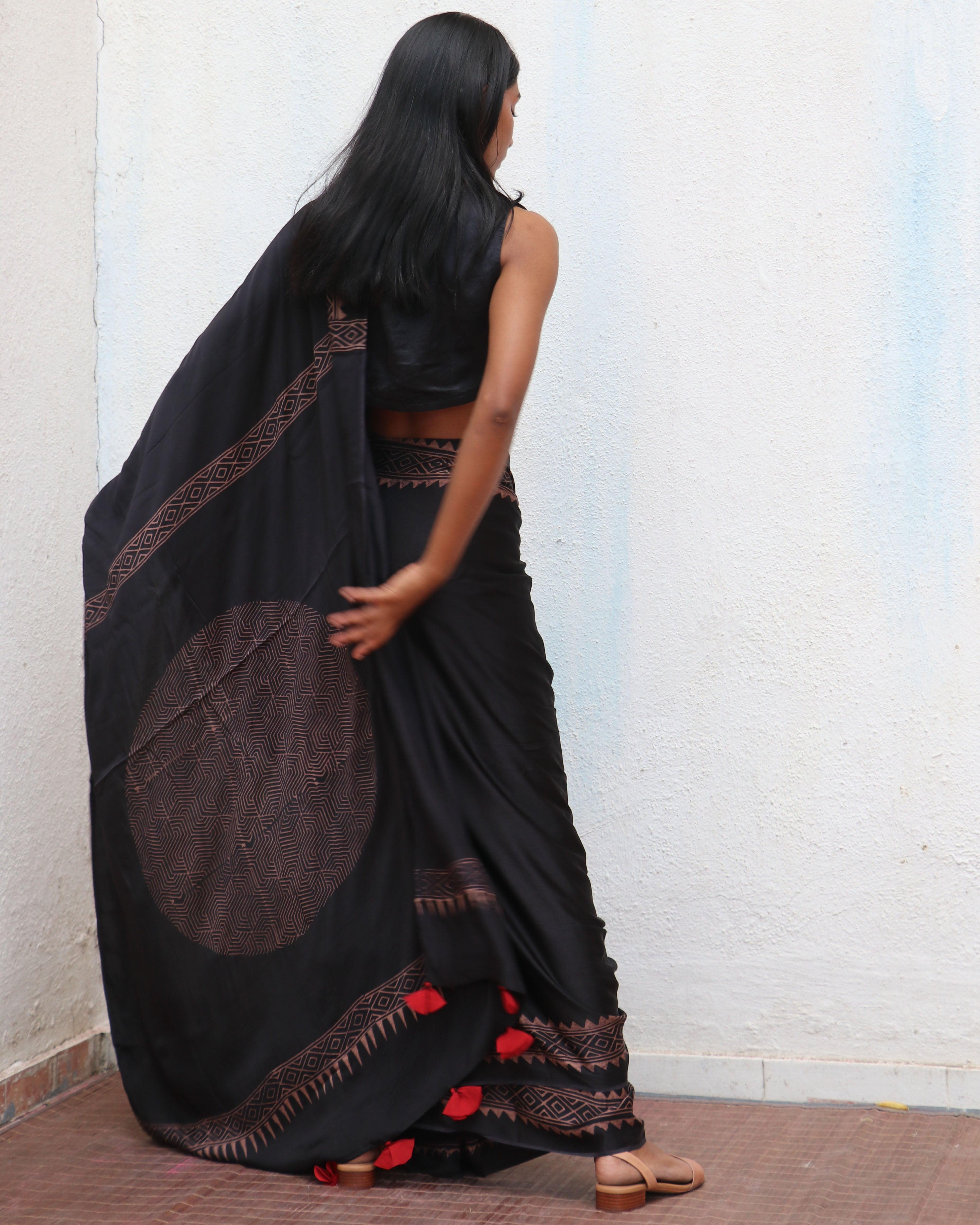 Piharavaa Blockprinted Modal Silk Saree