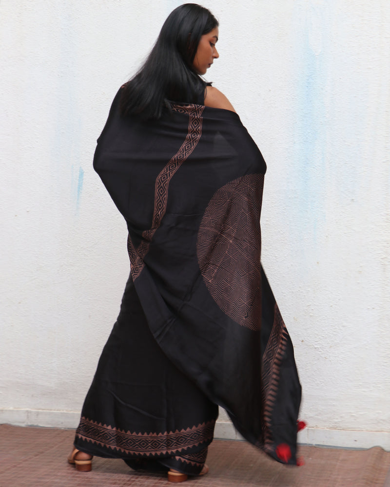 Piharavaa Blockprinted Modal Silk Saree