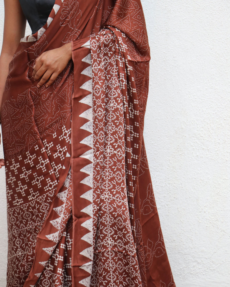 Mi Alma Blockprinted Modal Silk Saree