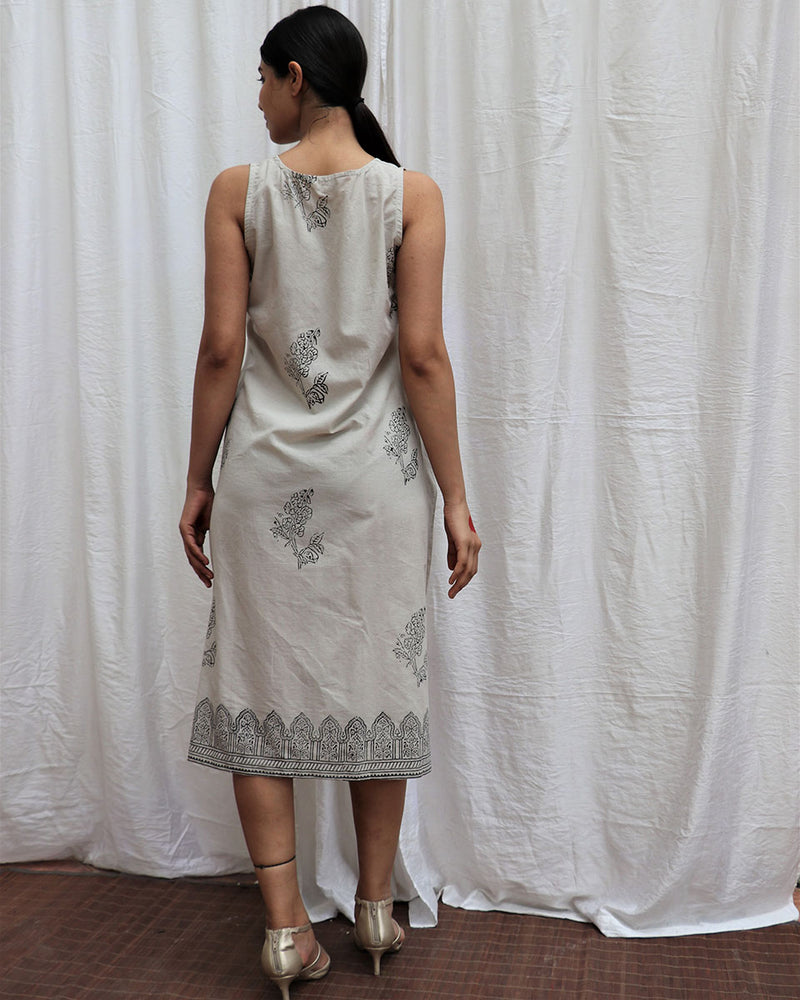 Ivory Mist Handblockprinted Cotton Dress-Sor