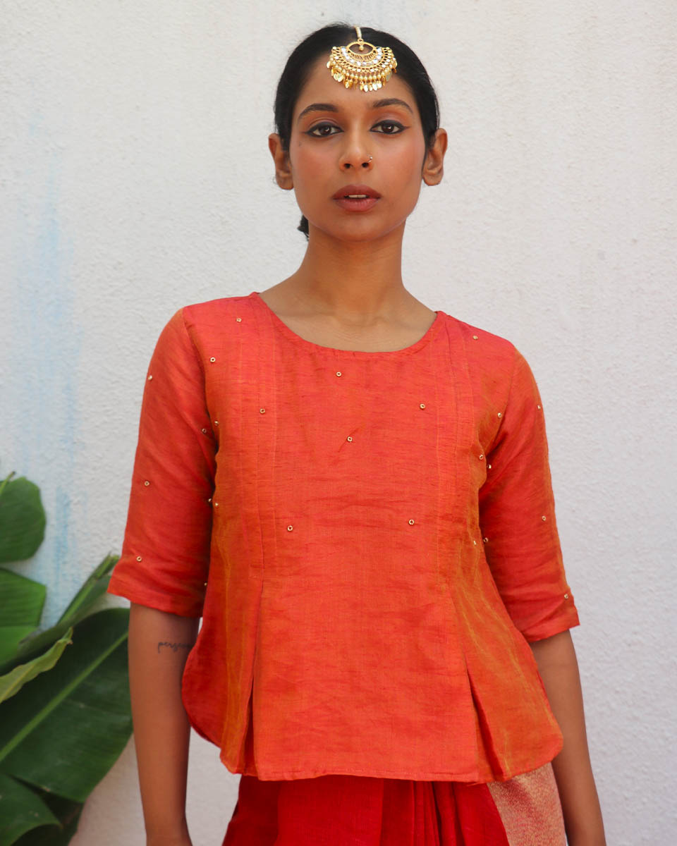 Dipti Handwoven Linen Zari Blouse - Eknoor