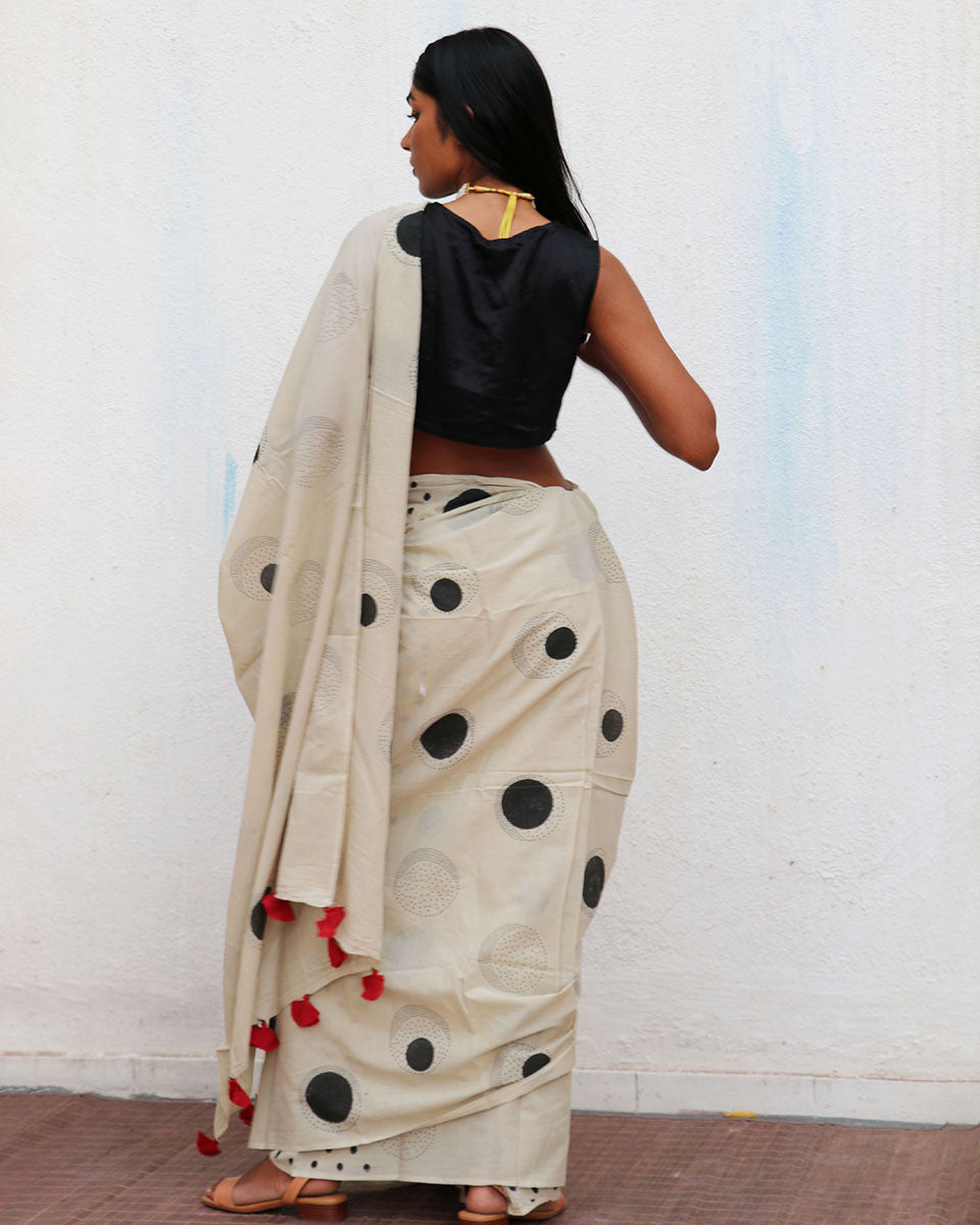 Snowflakes Handblockprinted Cotton Saree - Fmtm