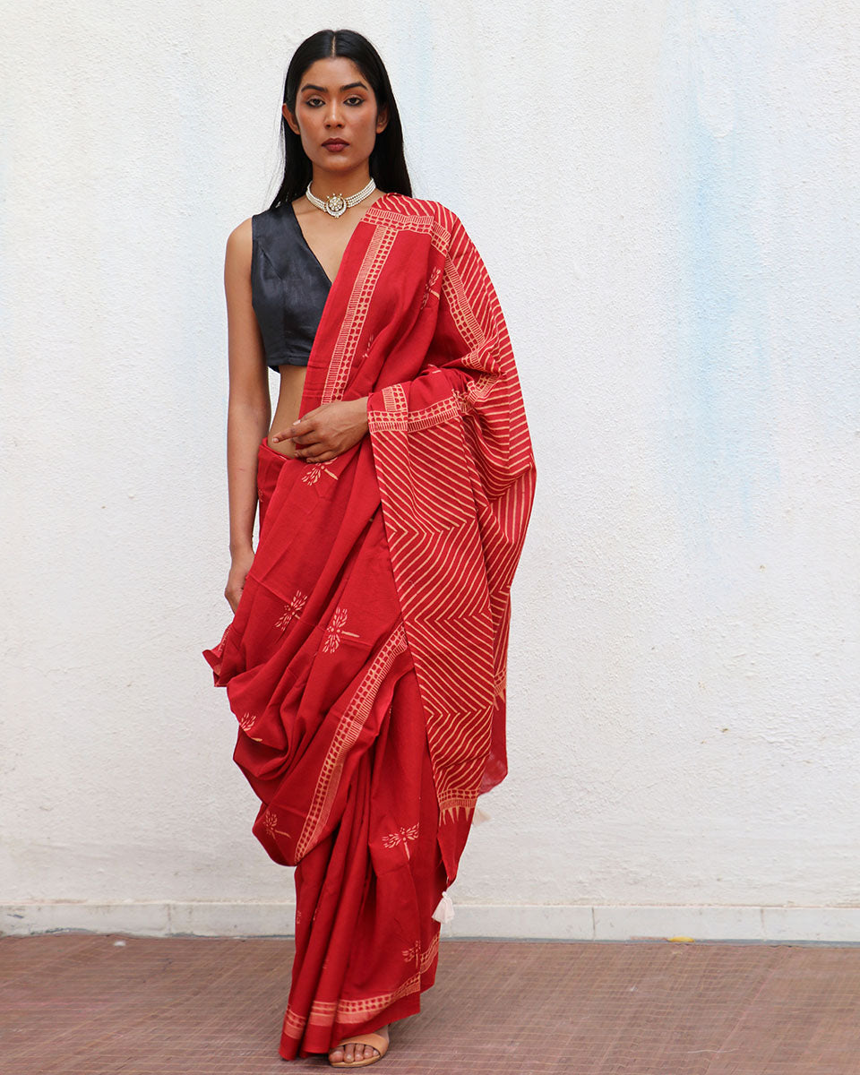 Paradise Handblockprinted Cotton Saree - Fmtm