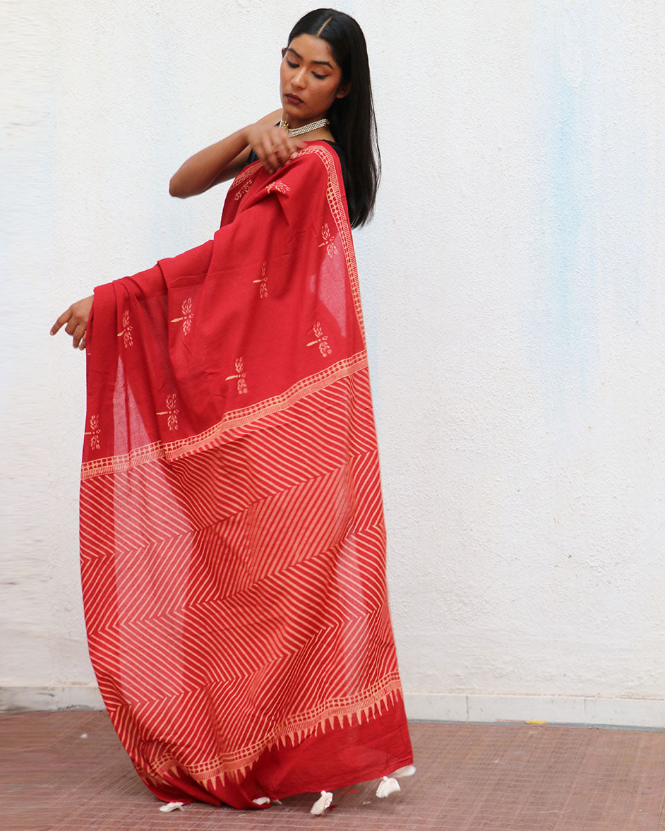 Paradise Handblockprinted Cotton Saree - Fmtm