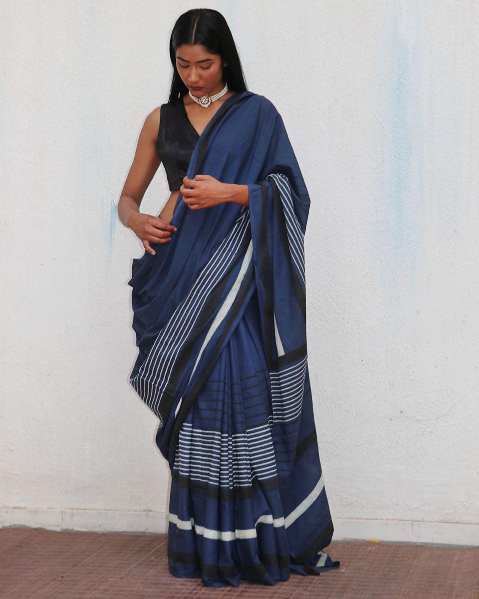 Saadiyah Blockprinnted Cotton Saree - NOMAD